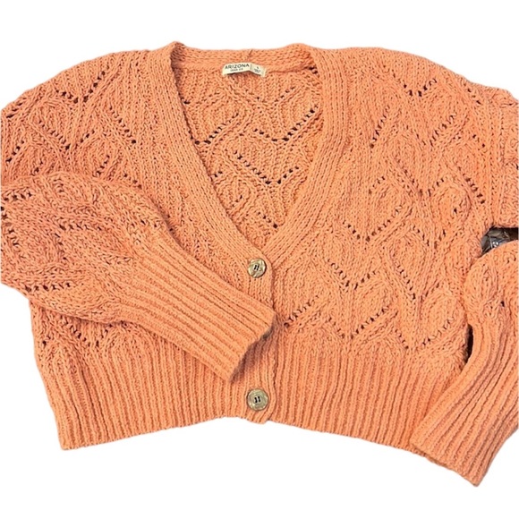 Arizona Jean Company Sweaters - Rose Dawn Peach Cropped Knitted Buttoned Cardigan